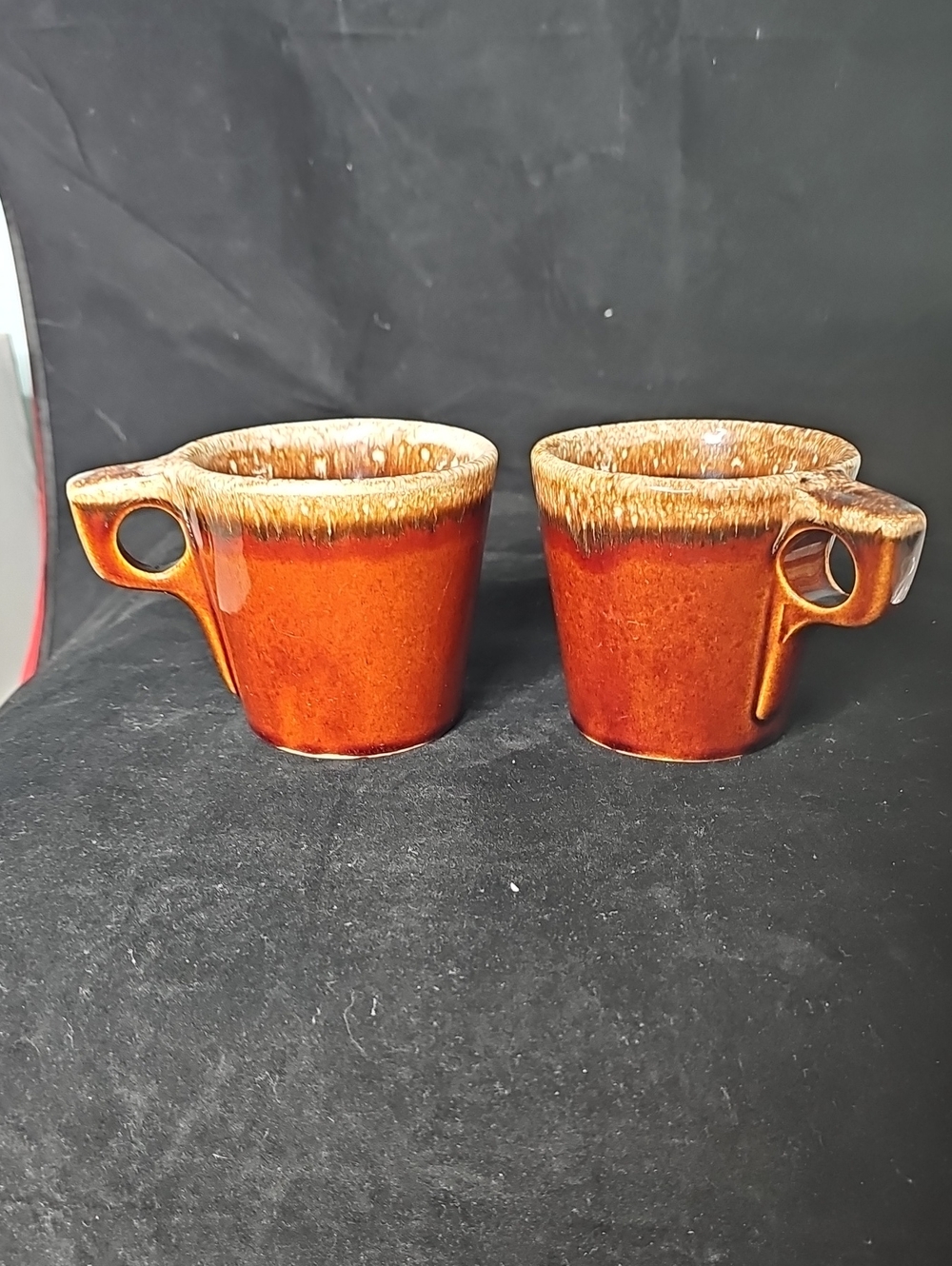 Vintage Hull USA  Ovenproof Set of 2 Glazed Ceramic Mugs in Rust Brown
